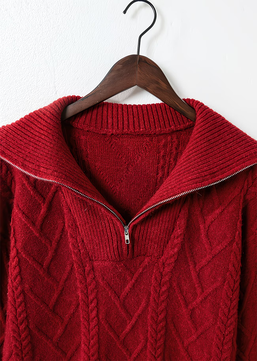 Johanna | Zopfstrick Pullover mit Zip-Kragen