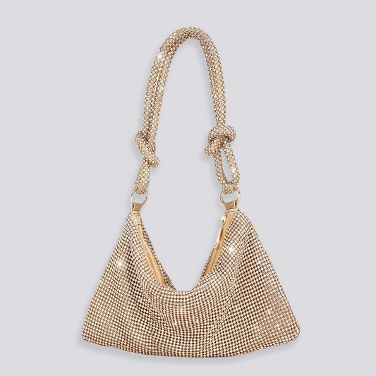 Christel | Glamouröse Abendtasche mit funkelnden Strasssteinen und Knotendetail