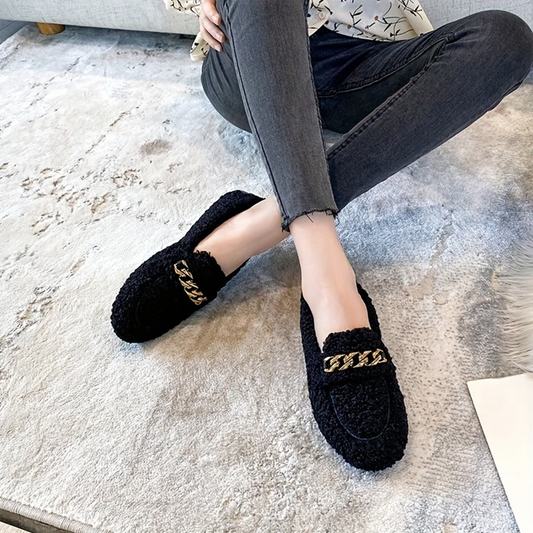 Klara | Soft Teddy Loafer mit goldener Kette