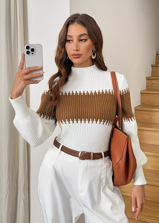 Loréna | Rippstrick Pullover mit Kontrastband