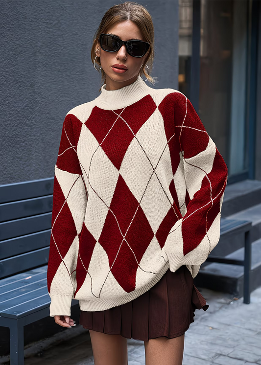 Marélie | Argyle Pullover mit Stehkragen