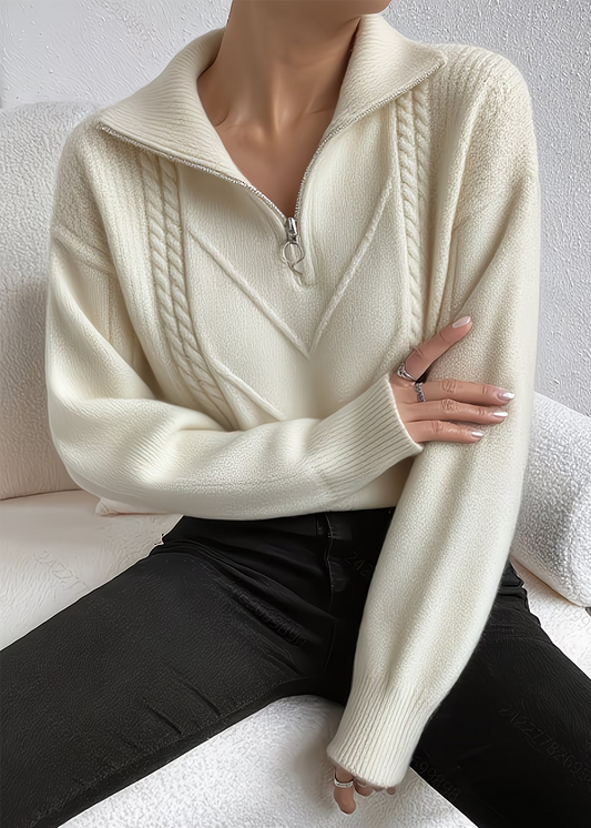 Mavina | Zopfstrick Pullover mit Zip-Kragen