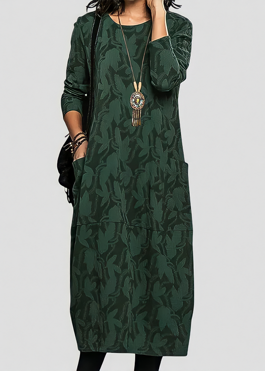 Theresa | Gemustertes Midikleid mit Langarm und Taschen