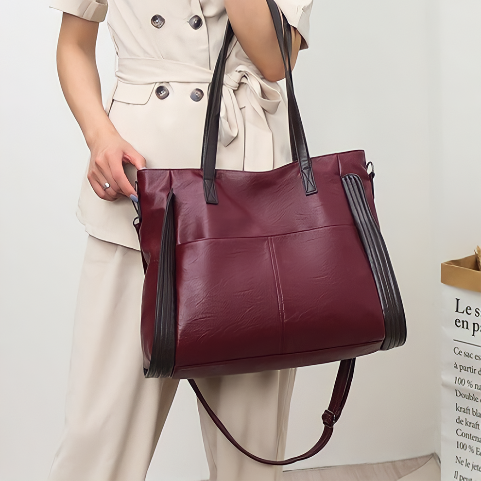 Alexandra | Große Schultertasche aus strukturiertem Kunstleder mit mehreren Innenfächern