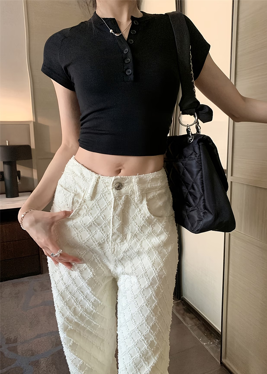 Mina | Elegante Struktur Jeans Hose